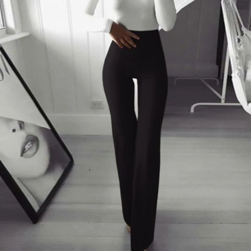 2024 Women's Spring New Bell-bottom Pants Solid Color High Elastic Thin Bell-bottom Pants Temperament Commute Ropa Mujer Juvenil