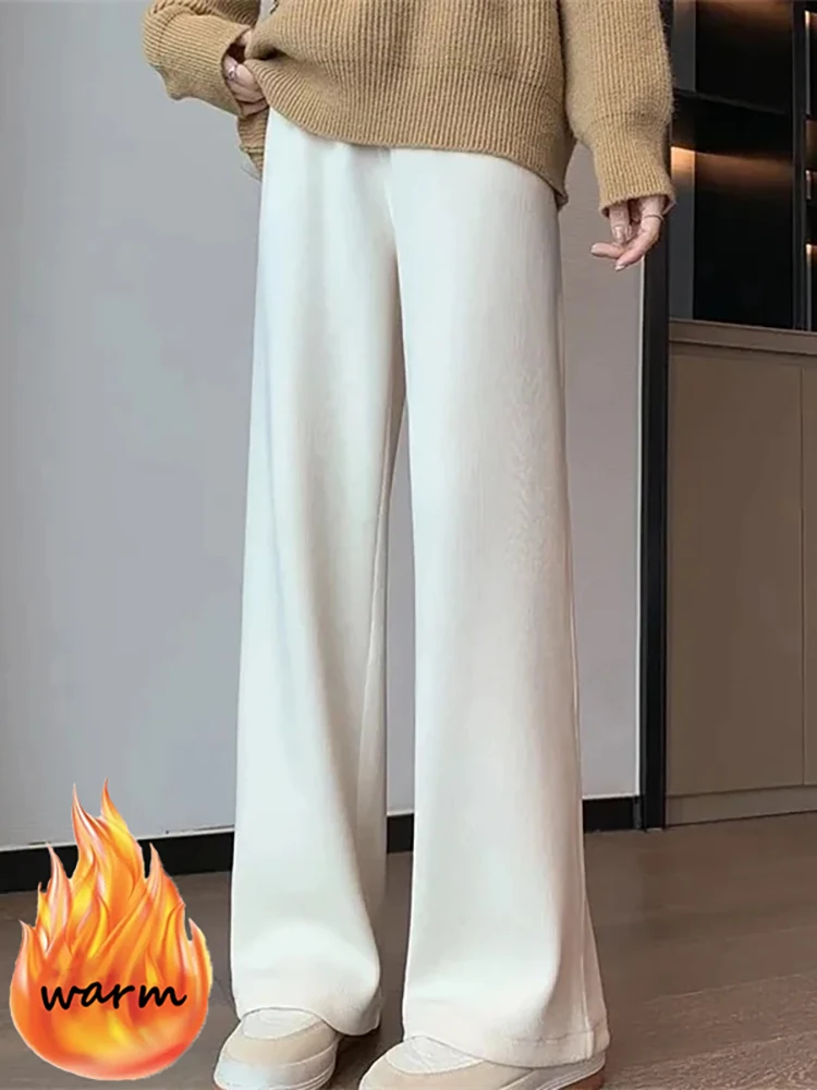 

Однотонные простые бархатные теплые прямые брюки с высокой талией на шнуровке, осенне-зимние свободные женские брюки, универсальные мягкие брюки