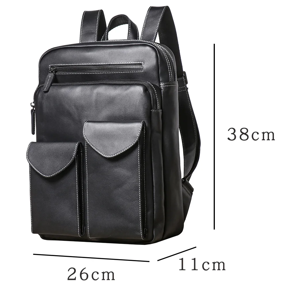 Men's Genuine Leather Backpack High-capacity Commuting Laptop Bag Cowhide Outdoor Travel Trendy Knapsack