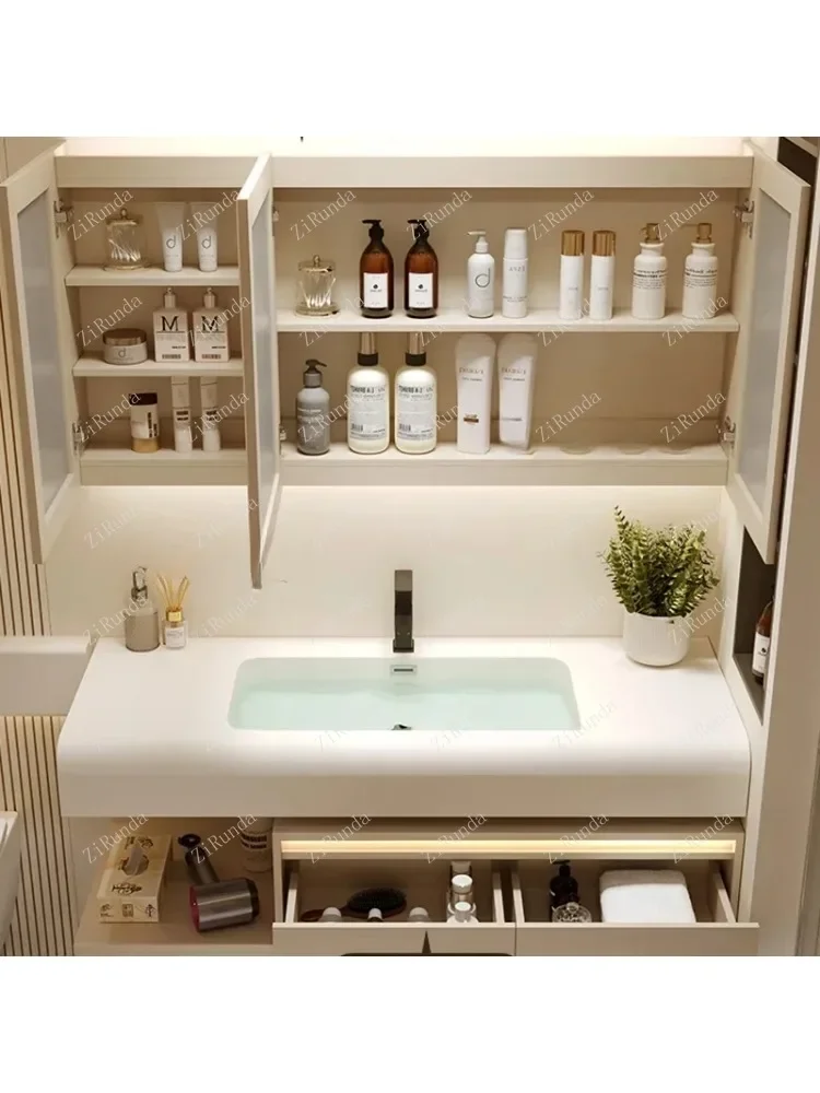 Luxury Cream Style Bathroom Cabinets Wall-mounted Fog Removal Storage Smart Mirror Cabinets Fashion Furniture