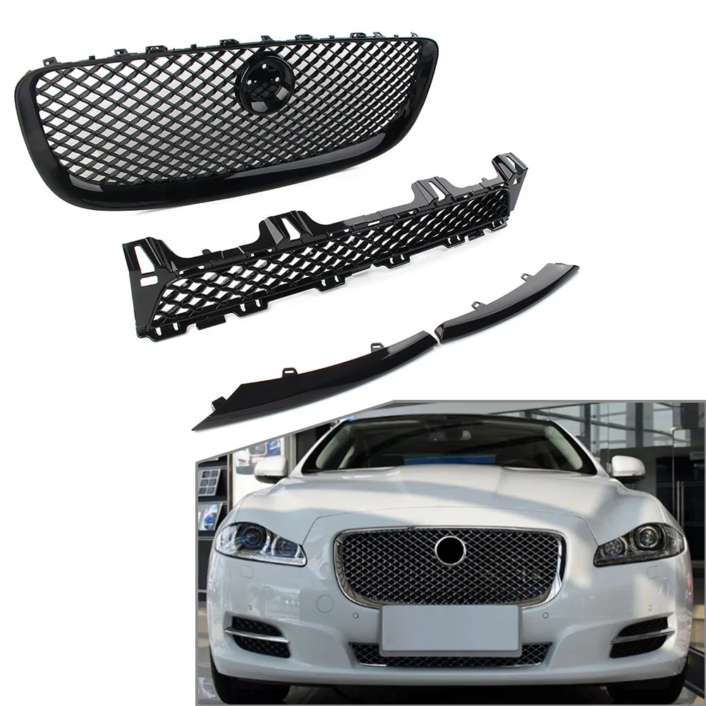 

4Pcs Car Front Bumper Grille Upper+Lower Mesh Grill Accessories For Jaguar XJ 2010 2011 2012 2013 2014 2015 Glossy Black