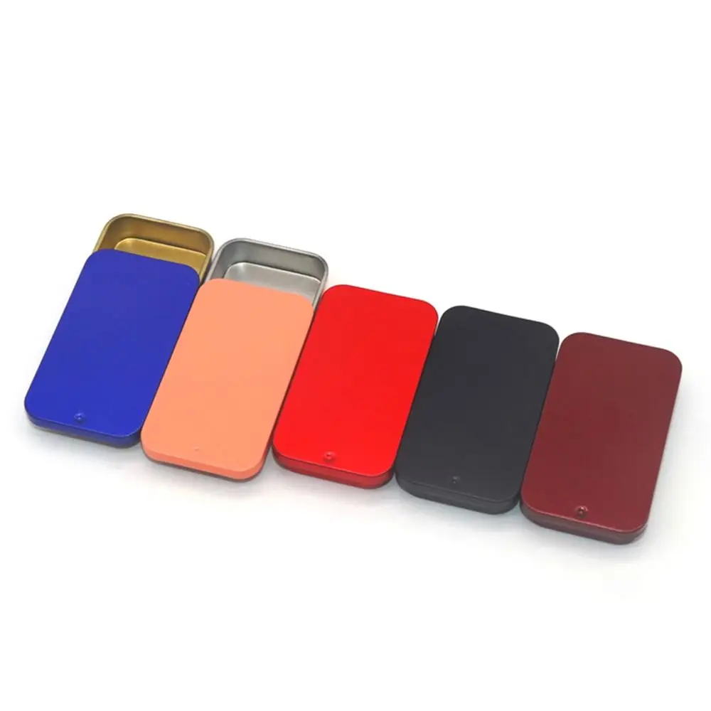 Sliding Cover Mini Rectangular Tin Box for Candy, Pills, and Bird Training Food