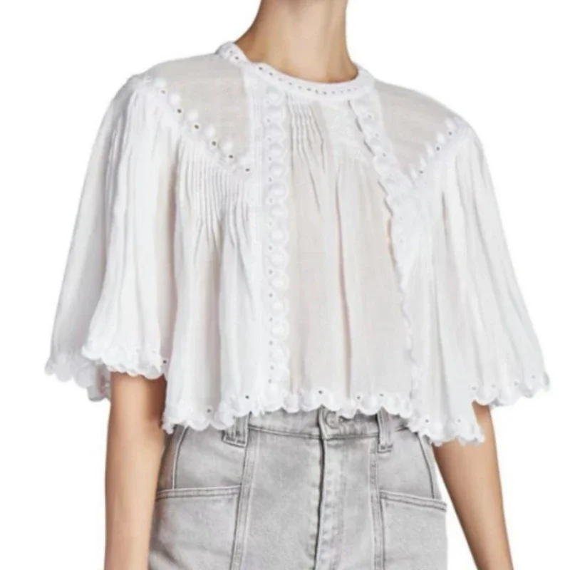 

Summer New Women Solid Color Embroidery Hollow Ramie Short Shirt