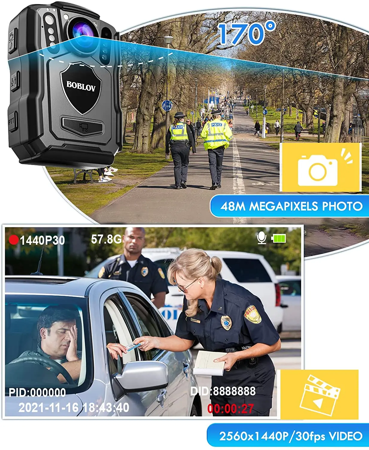 Mini BOBLOV Body Camera Police Security Camera with Audio 1440P