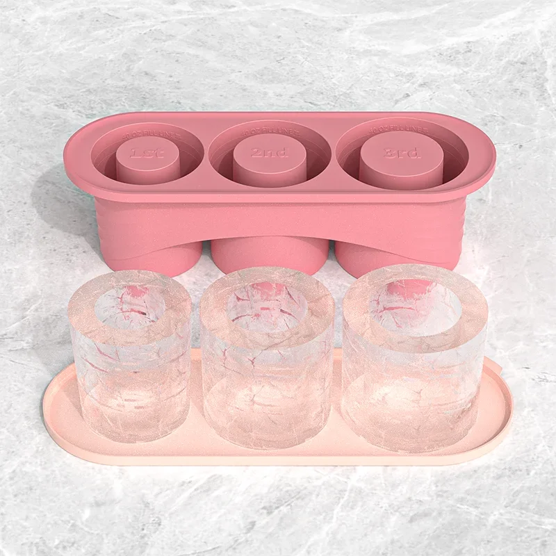 Silicone Ice Cube Maker for Stanley Cup Tumbler Ice Cube Tray for Making 3 Hollow Cylinder Kitchen Accessories for Freezer