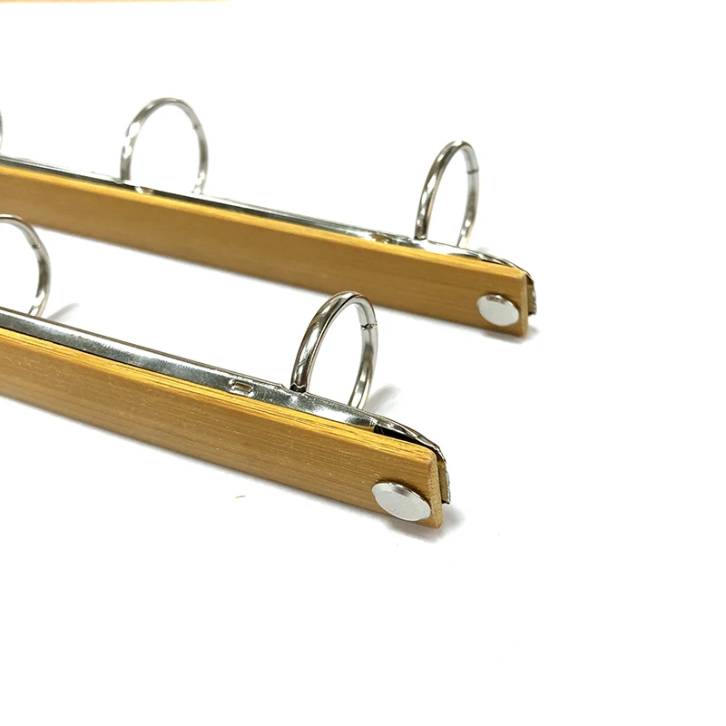 A4 Metal Ring Binder Clips with Bamboo Back Panel Detachable Buckle Loose-leaf Binding Strip for Data Book Album Diary Notebook