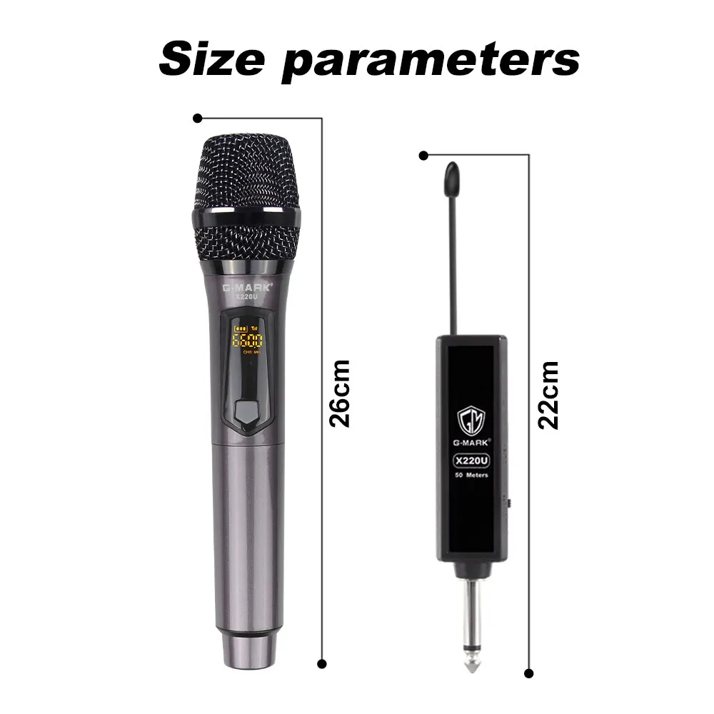 무선 마이크 G-MARK X220U UHF 녹음 가라오케 마이크, 충전식 리튬 배터리 수신기 포함 스피커용 5시간 작동