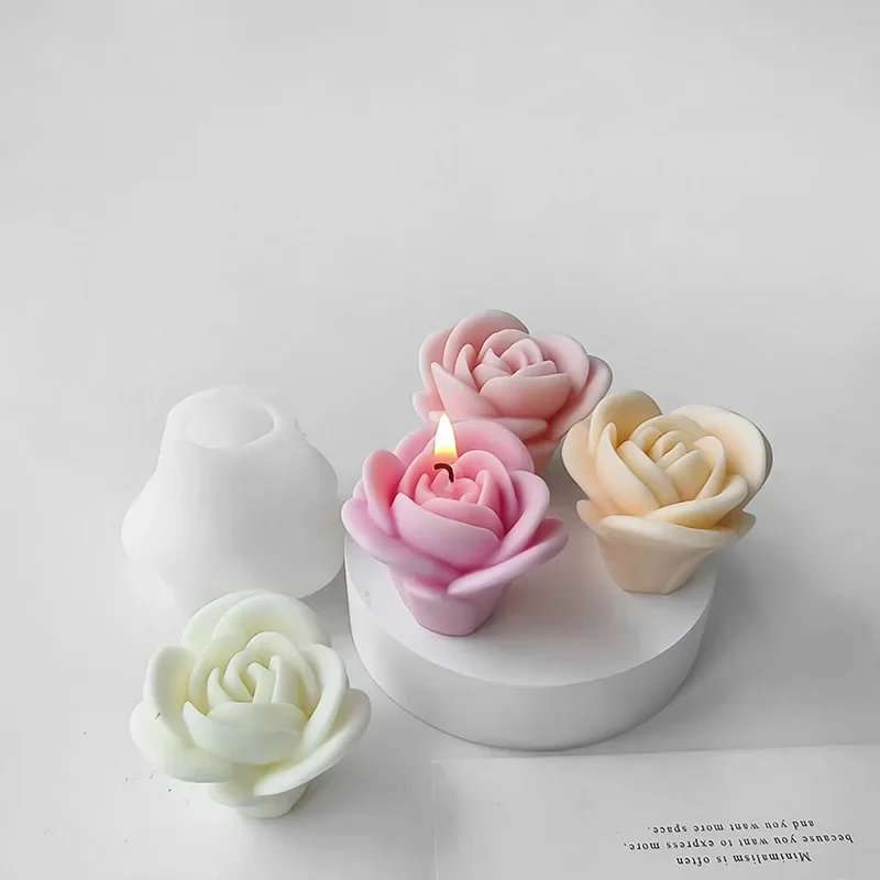 장미 향 촛불 실리콘 몰드 꽃 수제 비누 아로마 테라피 제작, DIY 낙하 석고, 3D 촛불 제작 도구