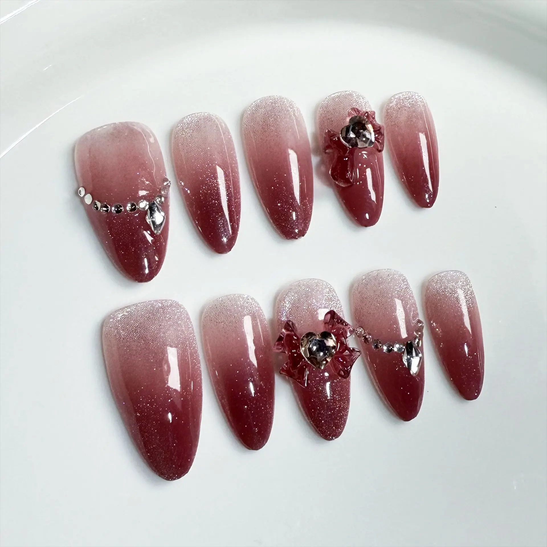 Handmade Press on Nails Sweet Cool Spice Girls Style Fake Nails Wearable Punk Metal European Long Almond False Nails for Girls 28 Se8e5713d79344d58a00de02a3e4033aal