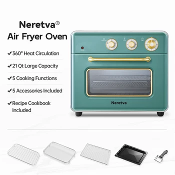 Neretva Air Fryer Toaster Oven Combo, BPA Free Stainless Steel Toaster Oven Air Fryer Combo Larger 21Qt & 360° Rapid Heating Air 5
