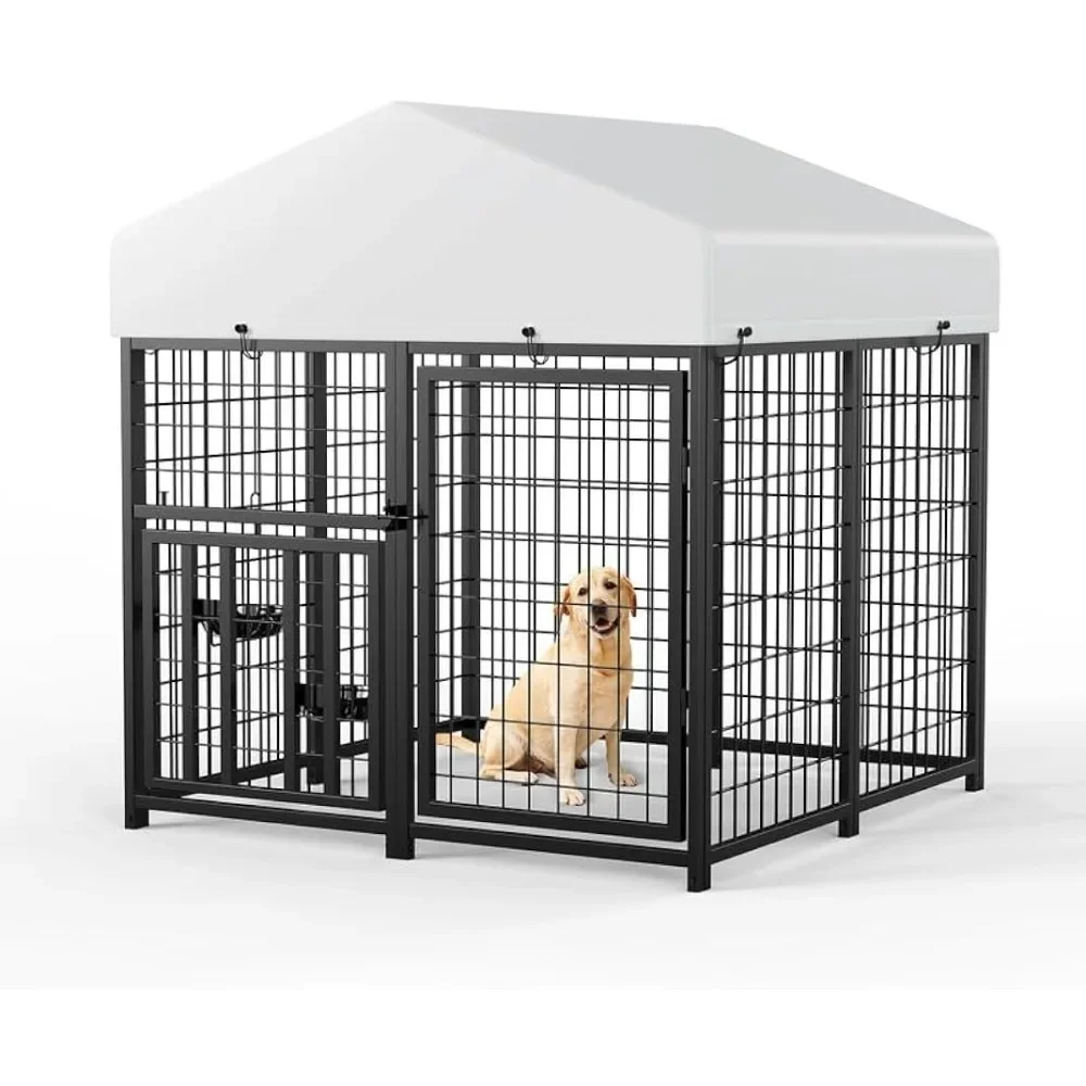 Large Dog Kennel Outdoor Pet Pens Dogs Run Enclosure Animal Hutch Metal Coop Fence With Rotating Bowl Freight Free House Home