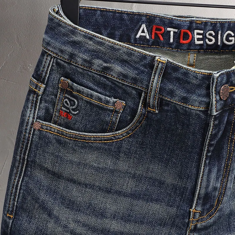 Newly Fashion Designer Men Jeans High Quality Retro Washed Blue Embroidery Vintage Jeans Men Trousers Casual Denim Pants Hombre