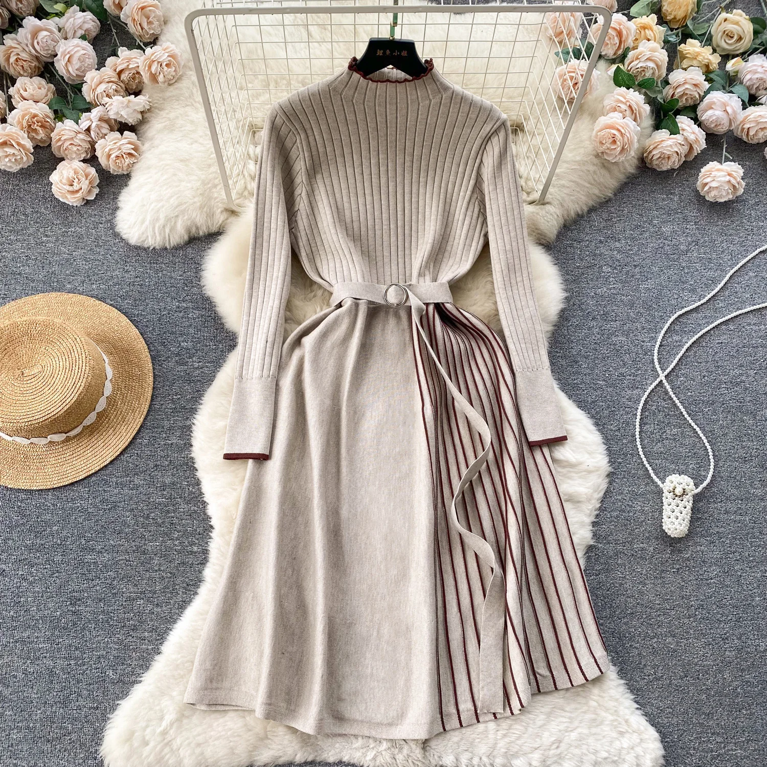 

Autumn and winter dress New temperament knitted long-sleeved dress