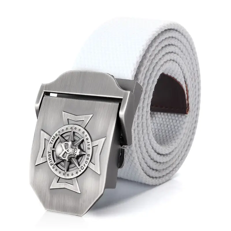 Männer Leinwand Gürtel Kreuz Schädel Metall Schnalle Gürtel für Männer Jeans Bund Armee Militärische Taktische Gürtel Außen Soldat Strap Männlich – Detail 11