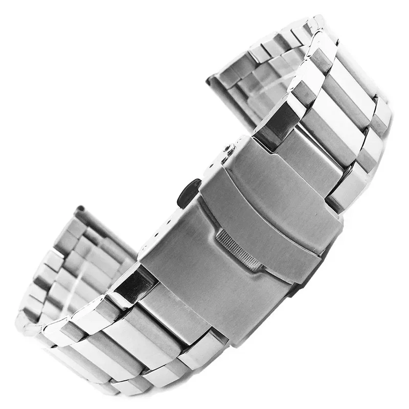 Sleek Steel Watch Band with Universal Folding Safety Buckle