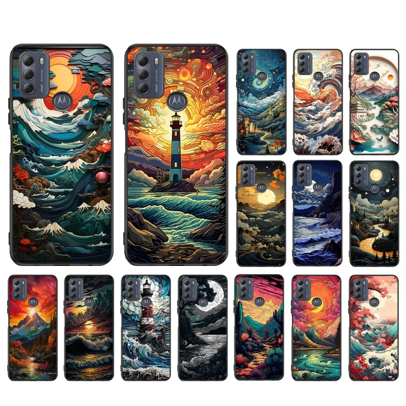 

Landscape Moon Wave Art Phone Case For Moto G84 G22 G32 G42 G52 G62 G53 G72 G60 G60S G100 G10 G20 G30 G13 G50 G 5G G Pure