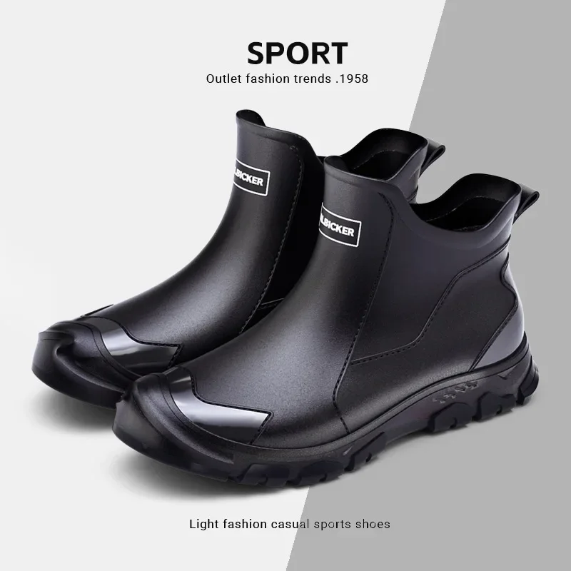 Bottes pluie homme noires courtes tube étanches anti-salissures style coréen pêche urbaine