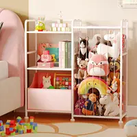 Stuffed Animal Storage - Stuffed Animal Net with Kids Bookshelf and Toy Organizer, 2-Tier White Bookshelf with Stuffed Animal 1