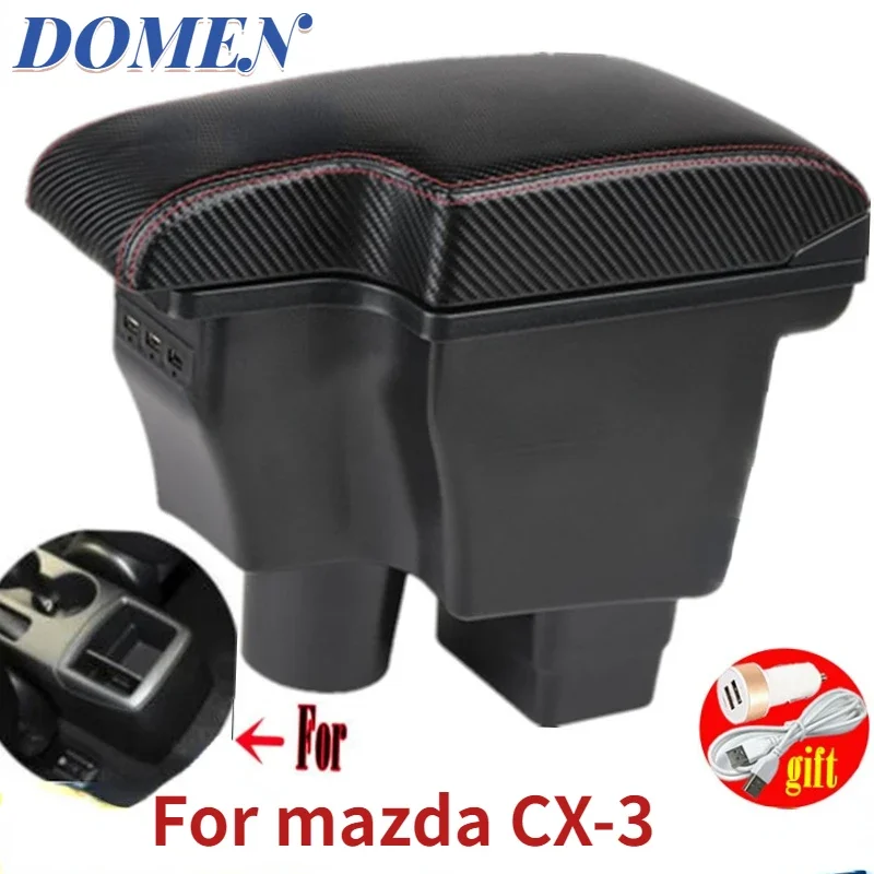 

carbon fiber For mazda CX-3 Armrest Retrofit For mazda 2 skyactiv version cx3 CX-3 Car Armrest Storage box Charging with USB