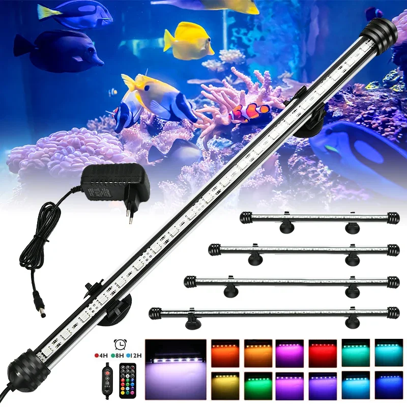Pawfly 1.8W Aquarium LED Light 7.5 Inch Underwater Fish Tank Light With Timer - 8 Modes, Multi-Colored Submersible Tube Light