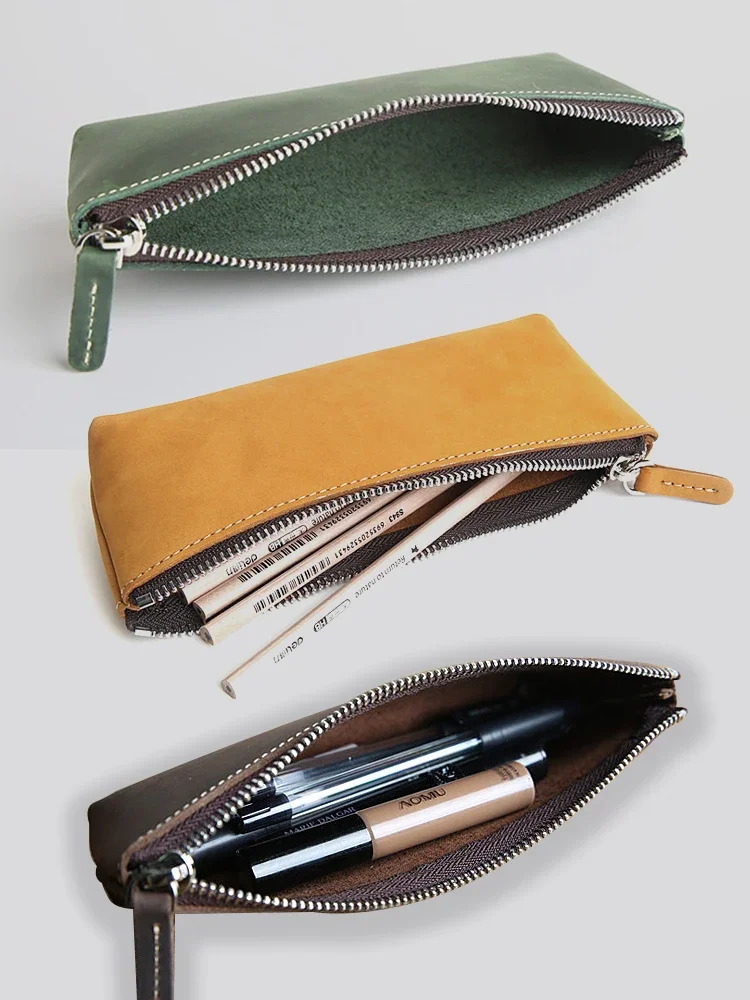 Zency Cosmetic Pockets Cowhide Leather Long Purse Clutch Multi-function Multiple Card Slots Holders Bags Small Coin Bag Unisex