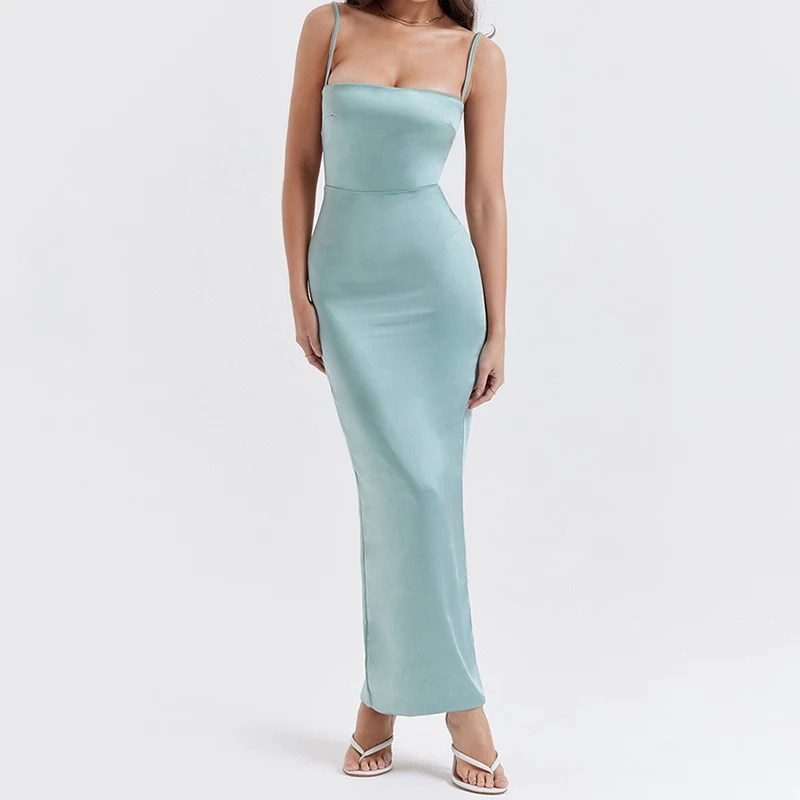 

PASSIONNÉ Satin Elegant Dress Female Suspender Sleeveless High Waist Split Evening Party Dresses for Women 2023 Summer New