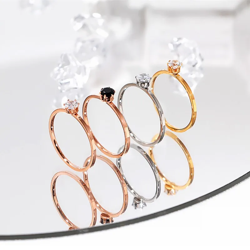 4mm Single CZ Stainless Steel Thin Ring Wedding Band for Women Girl Size 3-10