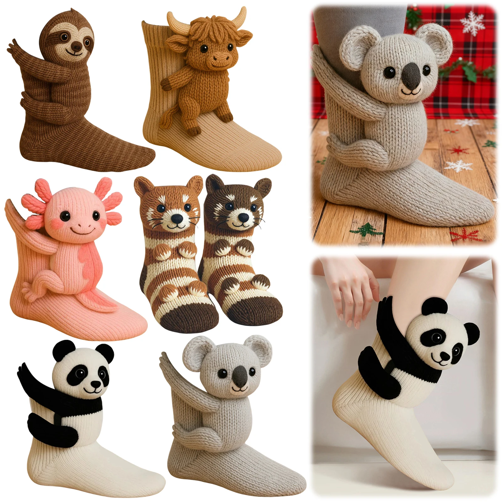 1 Pair Crochet Animal Slipper Socks Handmade 3D Knitted Thermal Boot Socks Cotton Home Sleeping Socks for Women Girl Xmas Gifts
