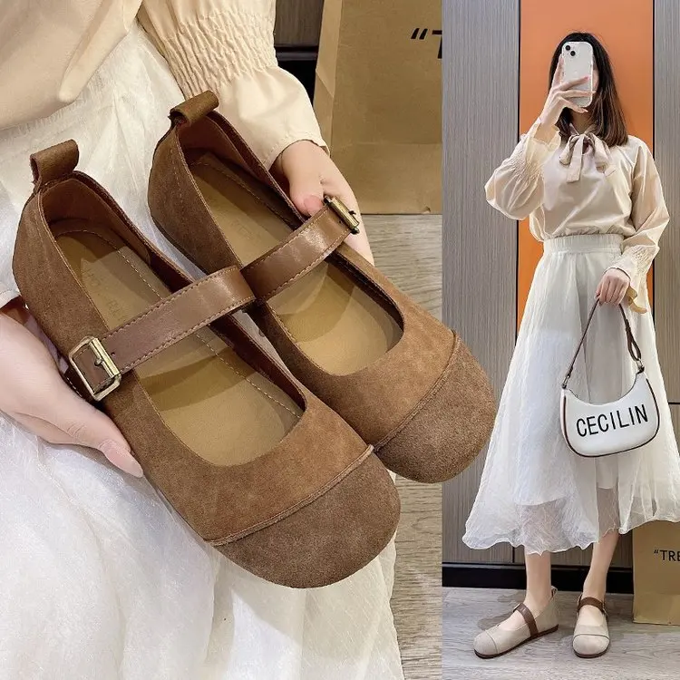 

Women Flats Spring Shoes Autumn Suede Leather Breathable Moccasins Women Boat Shoes Soft Round Toe Slip on Ladies Flat Loafer