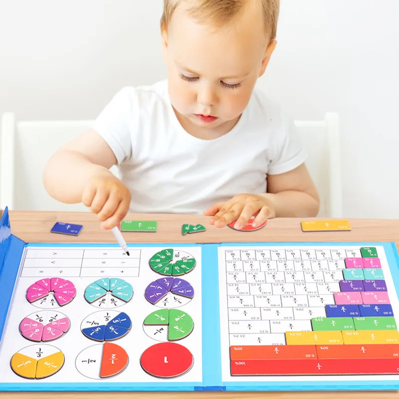 Fraction Learning Math Montessori Arithmetic Teaching Board Games Wooden Book Educational Toys For Children Party Game Christmas 3