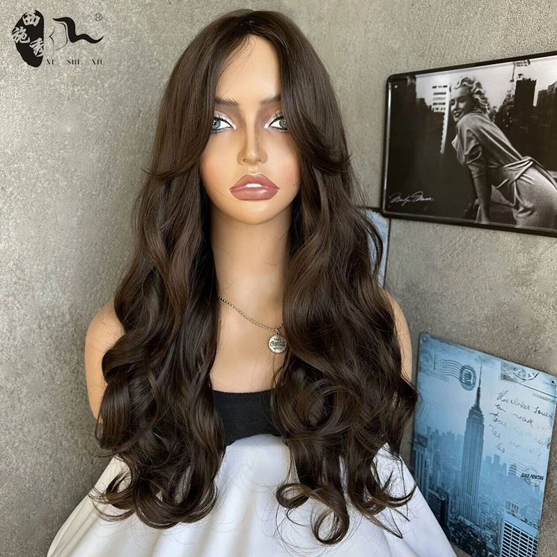 

Long Dark Brown Wavy Curly Synthetic Wig For Women Side Part Natural Wavy Hair Heat Resistant Fiber Cosplay Lolita Daily Use Wig