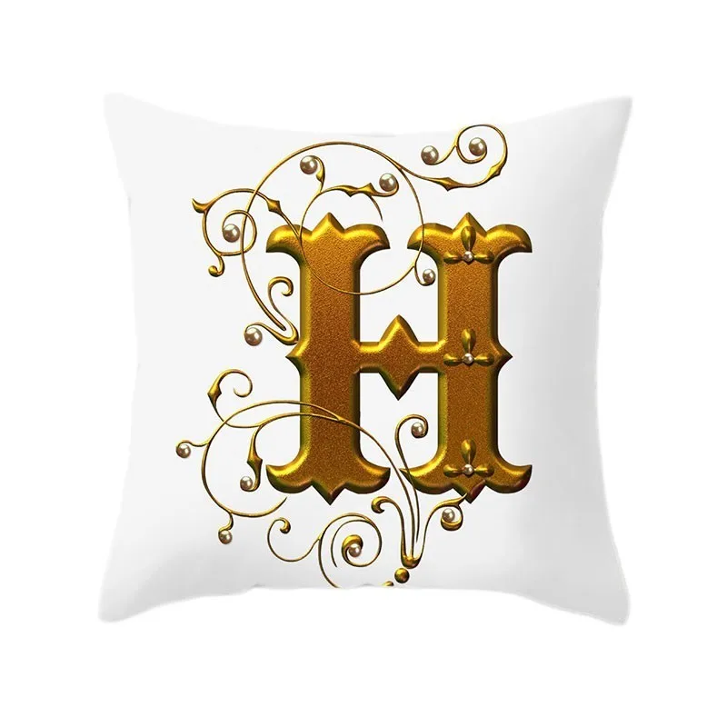Gold 26 Letters Cushion Cover English Alphabet Throw Pillow Case Letter Print Home Decor Square Pillowcase Sofa Cushion Cover