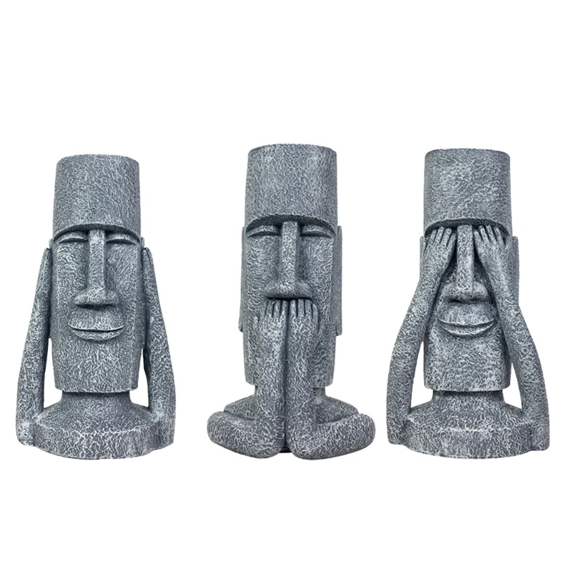 

Easter Island Stone Statue Desktop Flowerpot Vase Resin Planter Pot Ornament Sculpture for Home Garden Decor