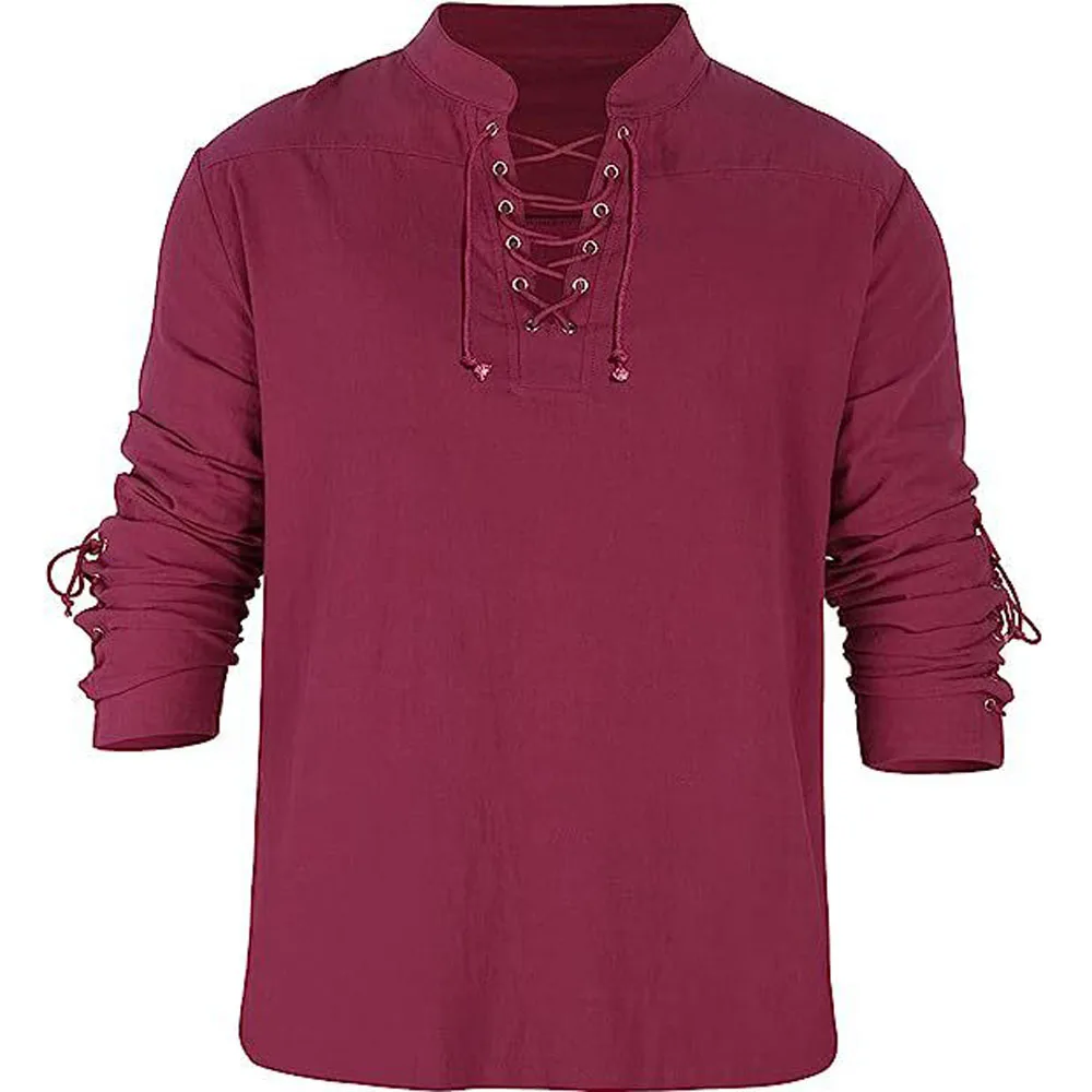 Cotton Linen Long Sleeve Pullover Blouse Shirts for Men