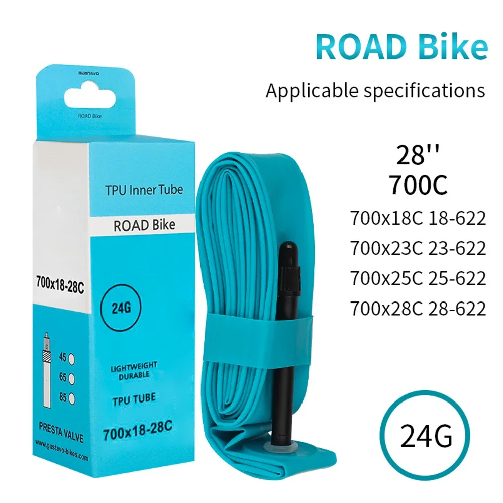 Tubo Interior De TPU Ultraligero 28g Para Bicicleta De Carretera | Válvula De 45 Mm, Compatible Con Neumáticos 23C-32C