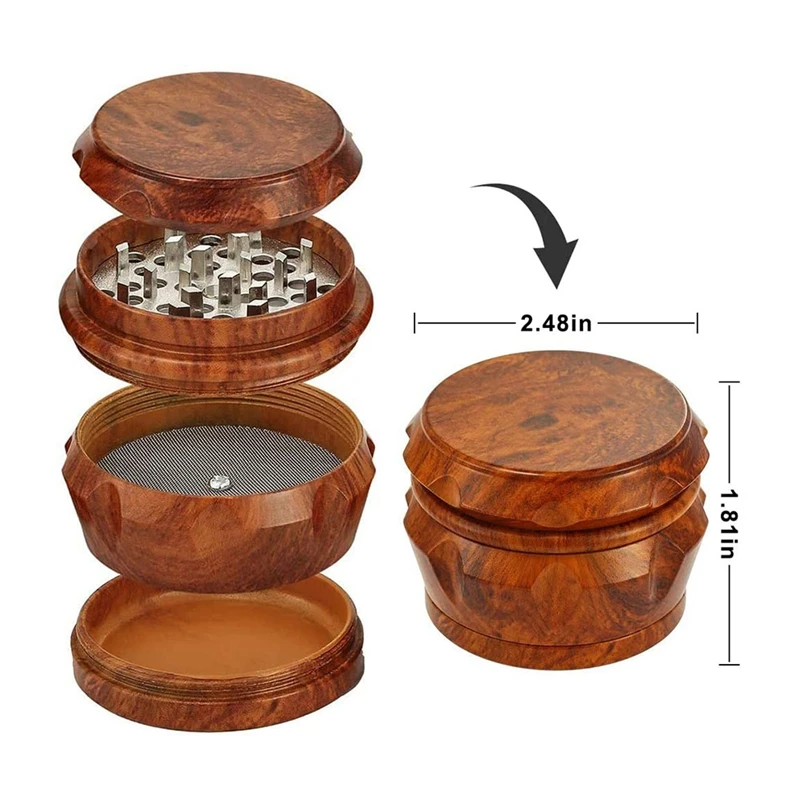 Wooden Grinder Large Capacity 4-Layer Grinder with Pollen Scraper Suitable for Home Kitchen