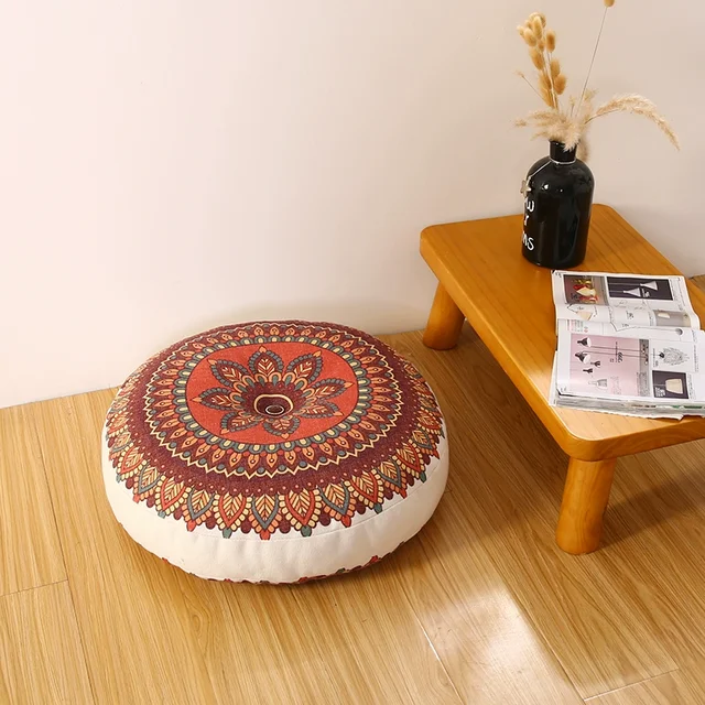 Coussin de chaise rond en coton et lin de Bohême, géométrique, coton et chanvre, méditation de yoga, polymères de sol, oreiller de canapé 4