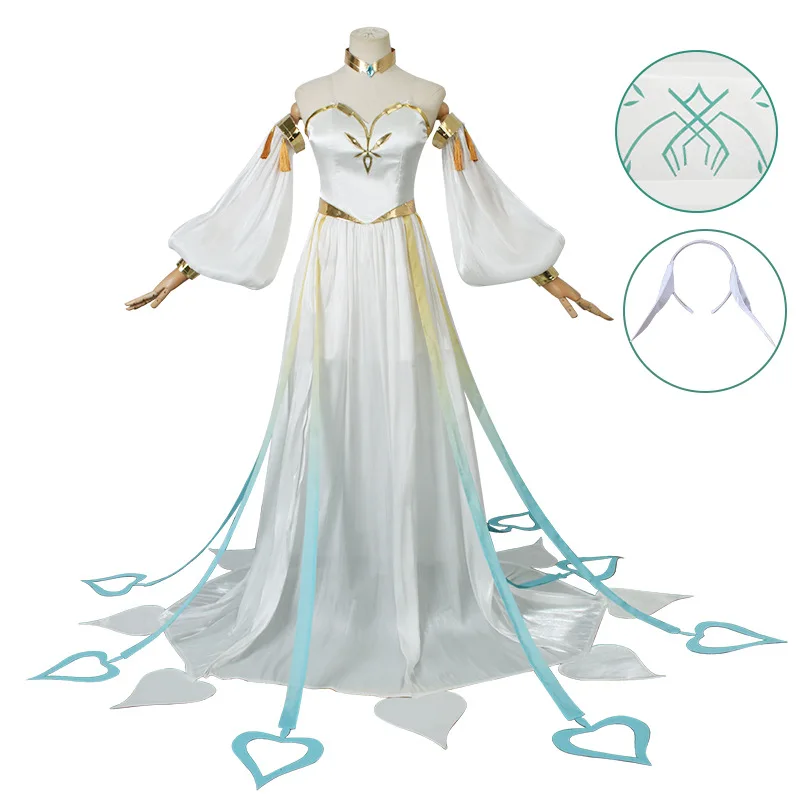 

Genshin Impact Game Nahida The Greater Lord Rukkhadevata Cosplay Costume White Long Dress Uniform Halloweeen Party Outfit Suit