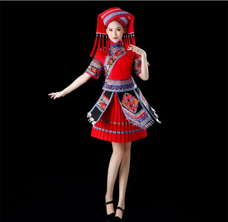 

Одежда Guangxi Zhuang, женская одежда для выступлений этнических меньшинств Yi