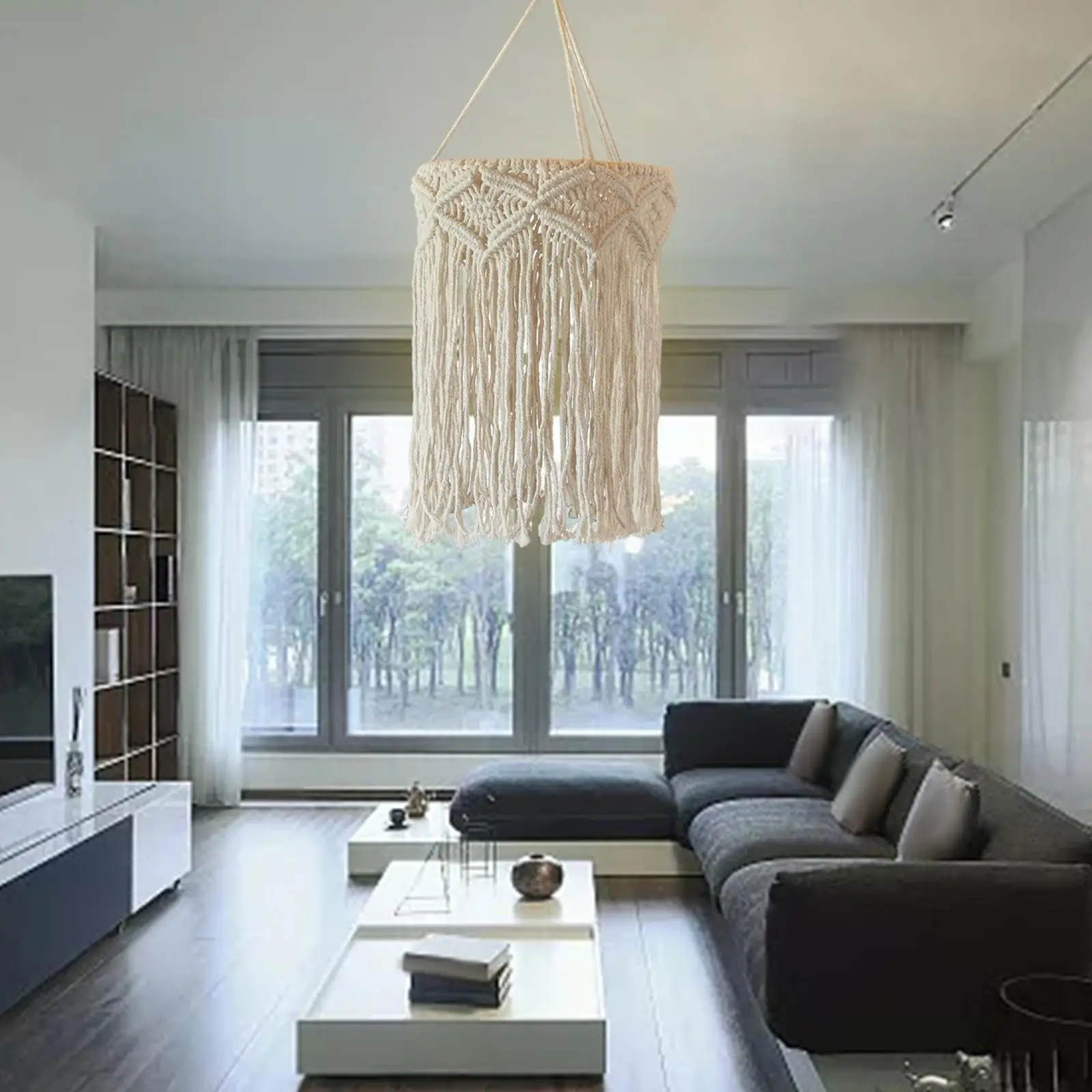 Macrame Lamp Shade Bohemian Hanging Pendant Boho Hanging Pendant Light Cover for Birthday Restaurant Kitchen Festival Christmas