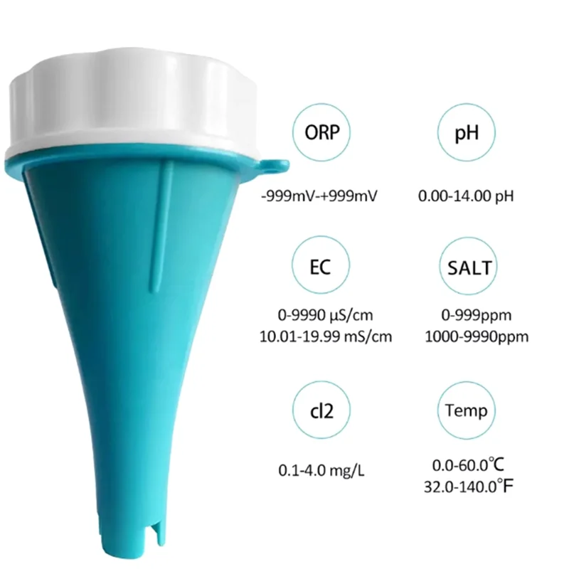 블루투스 연결 APP 수질 감지기, 수영장 잔류 염소 모니터 A, PH, ORP, EC, TDS, 온도, 6 인 1