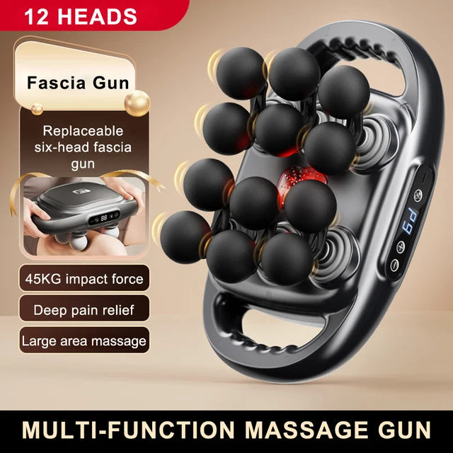 Red Light 12 Heads Fascia Gun Deep Tissue Massage Gun High Frequency Vibration Back Waist Muscle Relaxation Electric Massage Gun