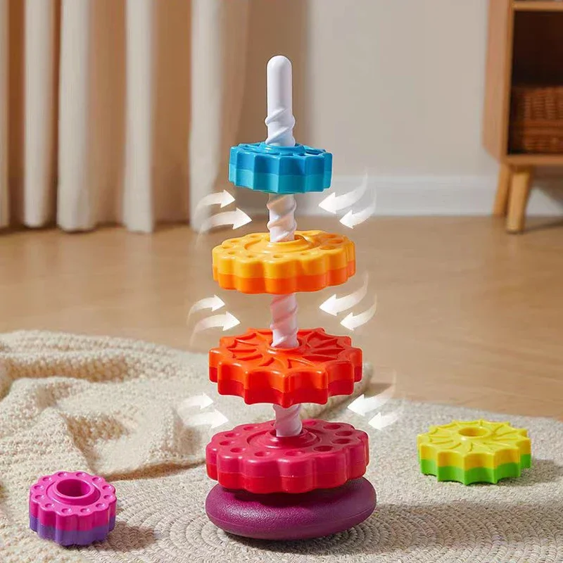 Rotated Rainbow Tower Stacking Music Color Nesting Ring 3+ Years Old Montessori Turn Turret Puzzle Early Education Toys Gift