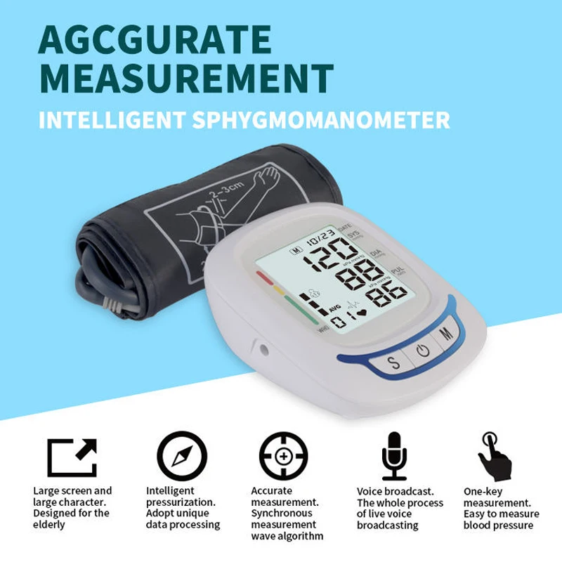 Upper Arm Cuff Monitor Electronic Sphygmomanometer Household Blood Pressure Monitors BP Measuring Instrument Tensiometer