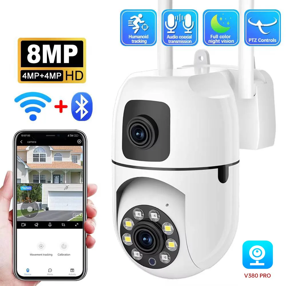 8MP Security Surveillance IP Camera Dual Lens Dual Screen WIFI Cam Outdoor Auto Tracking Two-way Audio HD Night Color Cameras