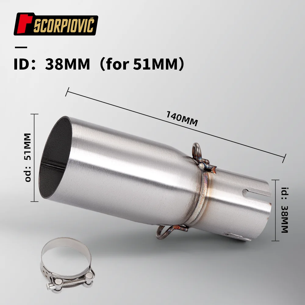 Universal Motorcycle Intermediate Exhaust Pipe with Enhanced Muffler, 51mm Adjustable Diameter