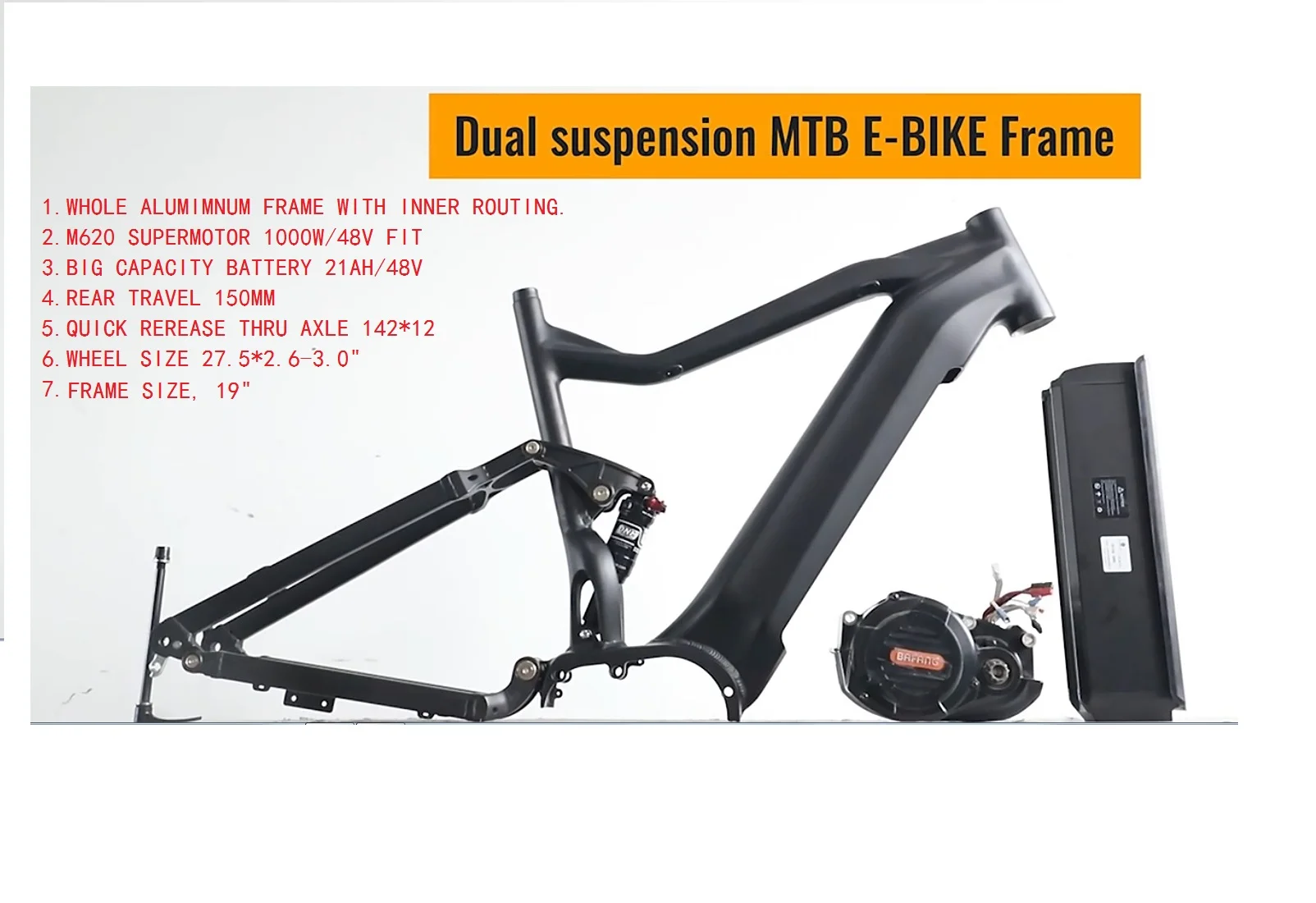 Bafang Full Suspension Fat Bike Frame Bafang M620 Ebike Aluminum