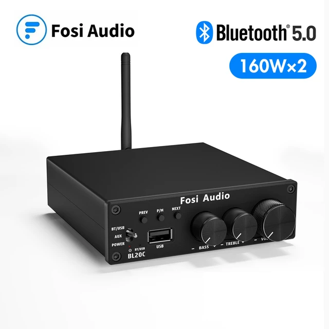 Fosi Audio BT10A Bluetooth 5.0 Stereo Audio Amplifier Receiver 2 Channel  Class D Mini Hi-Fi Integrated Amp for Home Passive Speakers 50W x 2 TPA3116  