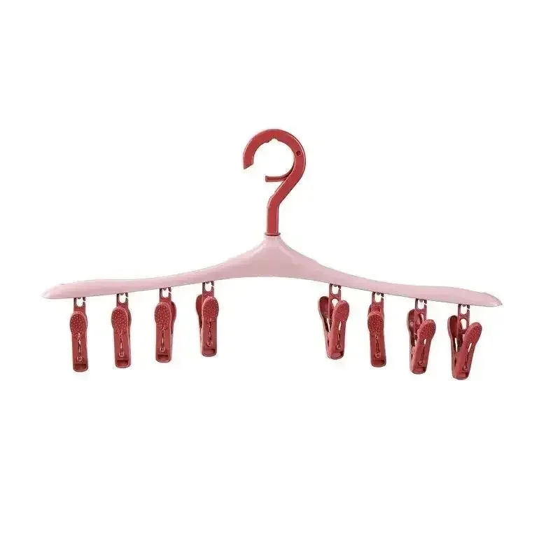 1PC Multifunctional Windproof Drying Rack with 8 Clips for Clothes Underwear Socks Candy-Colored Plastic Clothes Hanger