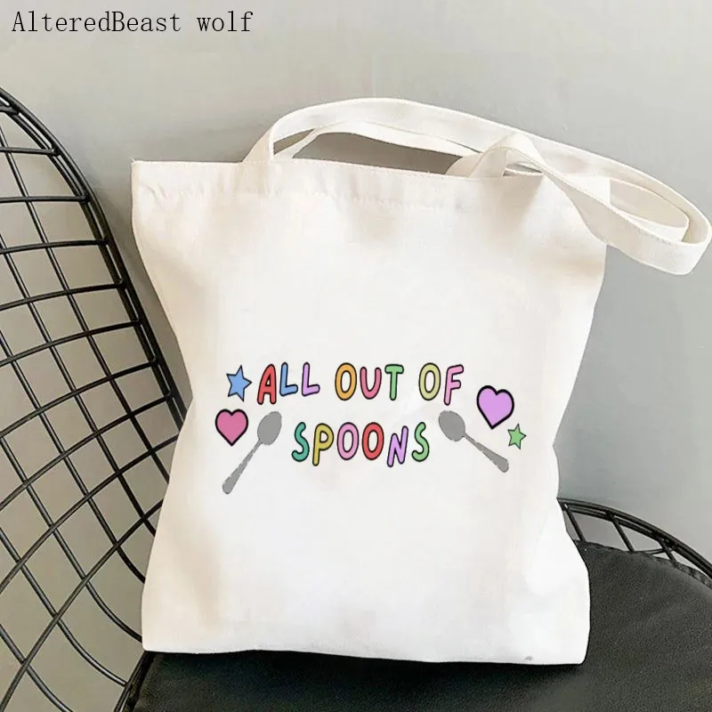 

Women Shopper bag All Out of Spoons Printed Kawaii Bag Harajuku Shopping Canvas Shopper Bag girl handbag Tote Shoulder Lady Bag